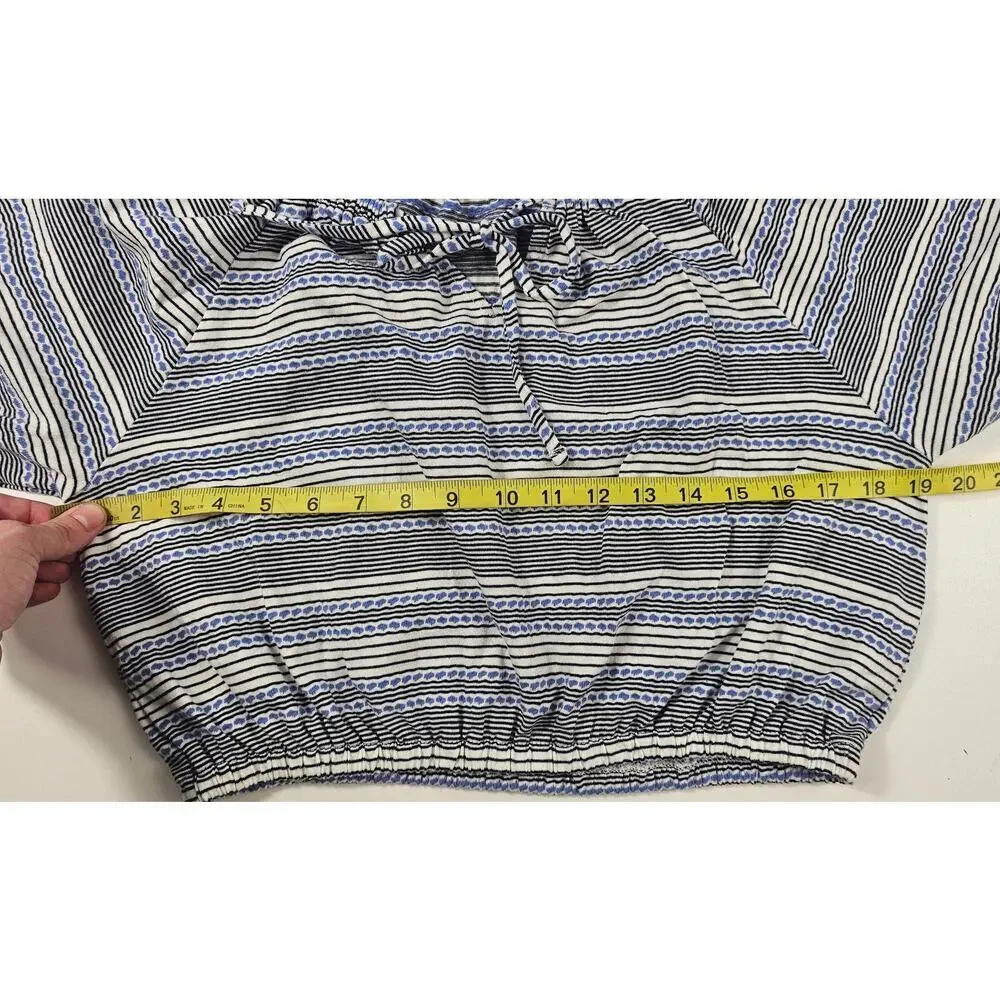 Madewell Jacquard Keyhole Puff Sleeve Crop Top Stripe chambray boho S EUC